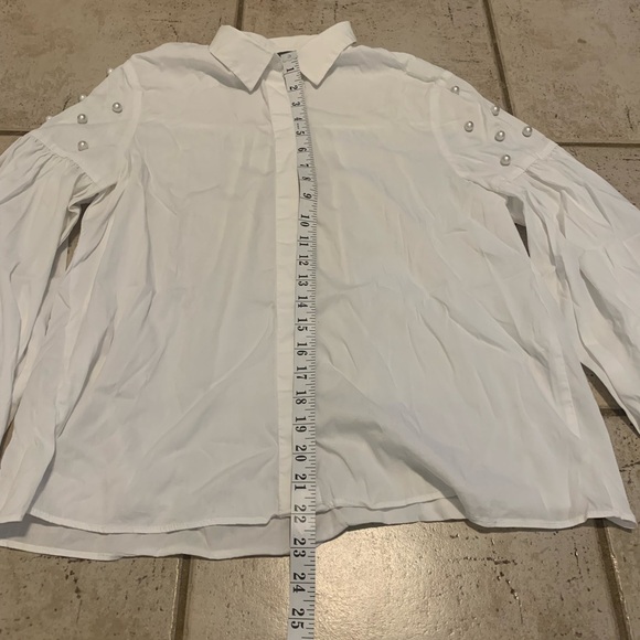 Zara Basic White Blouse with Pearl Embellishments & Tie Cuffs - Size M - Picture 10 of 13